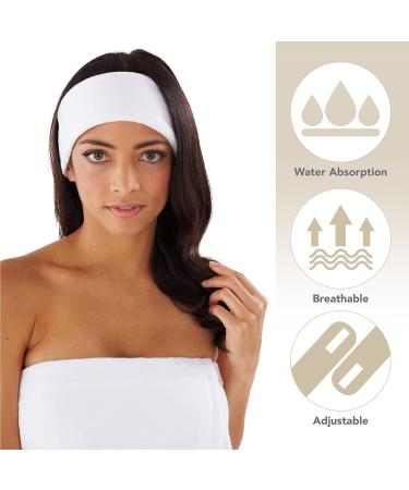 Boca Terry Cotton Terry Makeup Headband for Women - 3-Pack White | Adjustable Facial Skincare Headband for Face Wash and Cosmetic Treatments - Buy Online on GoSupps.com