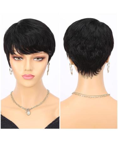 WIGNEE Short Human Hair Pixie Cut Wig with Bangs for Black Women - Short Layered 1B Wig - Buy Online on GoSupps.com