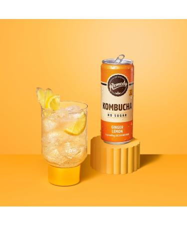 Remedy Raw Kombucha Tea Sparkling Live Cultured Drink Sugar Free Ginger Lemon - 8.45 Oz Pack Of 12 - Buy Online on GoSupps.com