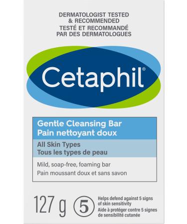 Cetaphil Gentle Cleansing Bar - Hydrating Foaming Face and Body Wash - For Sensitive Skin - Soap Free Hypoallergenic - Dermatologist Recommend 127g 127 g (Pack of 1)
