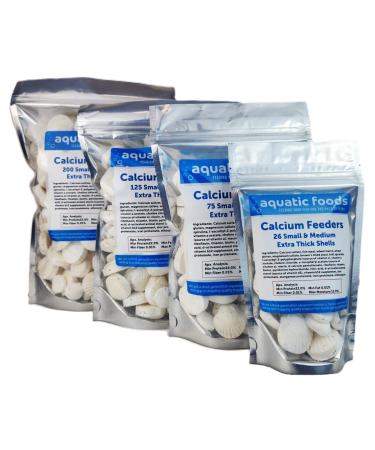 Aquatic Foods Inc. Calcium Feeder Shells Small & Medium Extra Thick Shells for Shrimp Snails Crabs Crayfish Hermit Crabs and All Tropical Fish. 4oz 75 Count Bag 75 Count (Pack of 1)