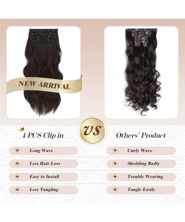 Feshfen Clip-In Hair Extensions - 4PCs 50cm Wavy Synthetic Hair 180g Black-Brown Full-Head Volume for Women - Buy Online on GoSupps.com