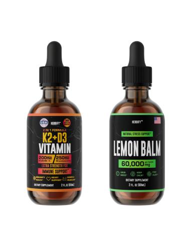 HERBIFY Bundle - K2 and D3 Drops & Lemon Balm Tincture - Bone Strength & Mood Boost
