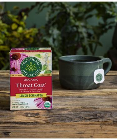 Traditional Medicinals Organic Throat Coat Lemon Echinacea Herbal Tea - 32 Tea Bags - Buy Online on GoSupps.com