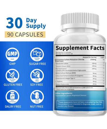 Glucosamine Chondroitin MSM Capsules,Glucosamine 1500mg with Collagen, Turmeric, Joint Supplements for Men,180 Capsules - Buy Online on GoSupps.com
