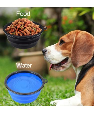 Petbonus Foldable Dog Bowl - 2 Silicone Travel Bowls for Water & Food | Portable Leak-Proof Design with Carabiners - Blue & Black (1000ml) - Buy Online on GoSupps.com