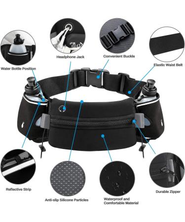 Luckit Hydration Running Belt with 2 Water Bottles(2 x 300ML)  Reflective Running Waist Bag Bum Bag Adjustable Sports Waist Pouch for Marathon Running Hiking Camping Cycling Jogging Black Stretchable Waistband - Buy Online on GoSupps.com