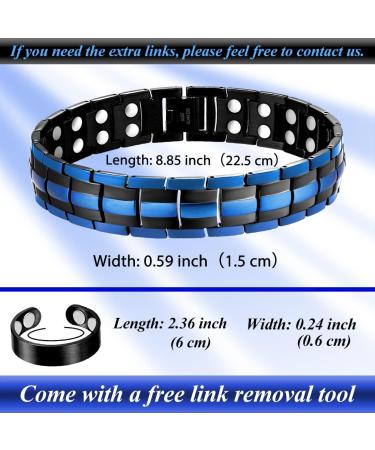 Vicmag Men Magnetic Bracelet: Titanium Steel Double Row 3500 Gauss Wristband (Blue) - Adjustable with Gift Box - Buy Online on GoSupps.com