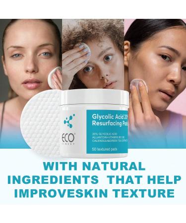 Glycolic Acid 20% Resurfacing Pads Exfoliating Facial Toner Pads With Vitamin C E Witch Hazel & Green Tea (50pcs) - Buy Online on GoSupps.com
