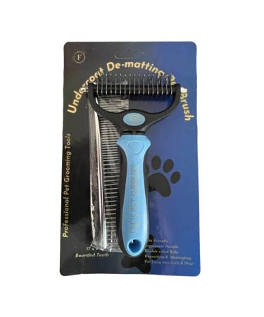 Pet Cat brush & Dog brush Double sided De-Matting De-shedding Rake for medium to long hair - Professional Grooming Tool for Tangle-Free Fur comes with a Bonus FREE stainless steel Comb (Blue)