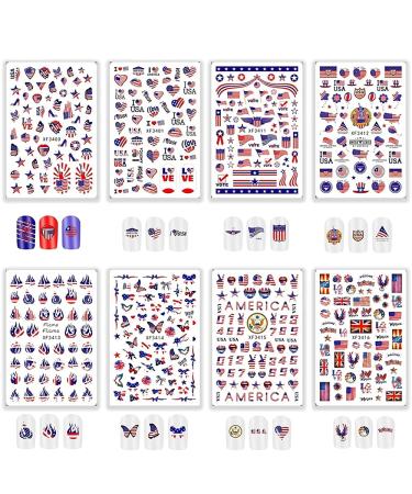 4th of July Patriotic Nail Stickers - 8 Sheets of America Flag Designer Decals for Acrylic Nails - Buy Online on GoSupps.com