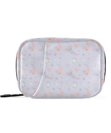 Pfrewn Pill Organizer Case 7 Day Cute Pink Purple Axolotl Travel Pill Box with Zipper Portable Small Weekly Vitamin Medicine Supplement Holder Pouch Bag