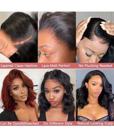 Brennas Short Wavy Human Hair Glueless Wig 12 - Pre Plucked 13x4 HD Lace Front, 150% Density, Side Part Brazilian Loose Body Wave Bob Wig for Black Women - Natural Color - Buy Online on GoSupps.com