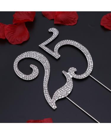 TOYMYTOY 25 Cake Topper for 25th Birthday Party or Anniversary Crystal Rhinestones Decorative Cake Topper for Party Supplies (Silver) - Buy Online on GoSupps.com