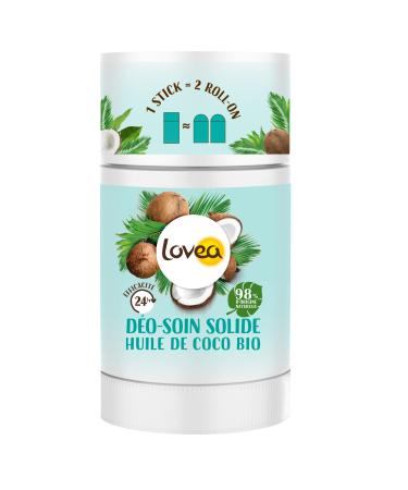 LOVEA - Solid Deo-Care - Deodorant - Organic Coconut Oil - 24h Effectiveness - 98% Natural Origin - Alcohol Free - Vegan - Certified Organic - Made in France - 50 g