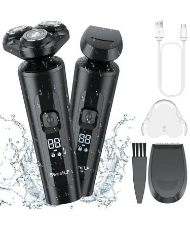 Electric Shavers for Men Electric Shavers for Men Face Ipx7 100% Waterproof Electric Razors for Shaving Rechargeable by Type-C Wet Dry Shaving LED Display Portable Men Gift Idea Light Black