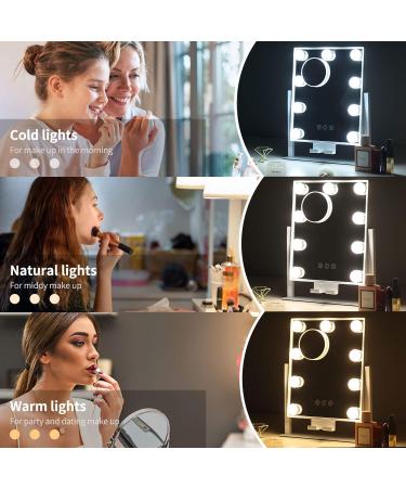 Kottova Makeup Mirror with Lights - 3 Color Modes, 9 LED Dimmable, Hollywood Style Vanity Mirror with Stand and 10X Magnification - Touch Control, 360 Rotation, White - Buy Online on GoSupps.com