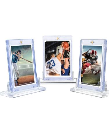 3 Pack Magnetic Card Holders for Trading Cards Protector 35 pt Baseball Card Protector Acrylic Hard Cards Sleeves Case for Baseball Football Sports Game Card Storage and Display (Transparent Blue)