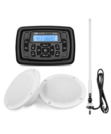 Car Bluetooth Stereo System w/FM AM Radio Receiver and 4 inch 120W Waterproof Outdoor Speakers for ATV UTV RV Truck Golf Cart White