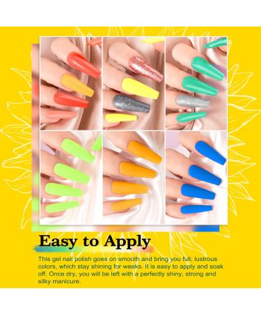 Lavender Violets 42 Piece Gel Nail Polish Set with Fluorescent Finish - UV/LED Soak-Off Formula - Includes Glossy, Matte, Diamond, and Glow in the Dark Top Coats - Full Range Shades - C955 Sunflowers - Buy Online on GoSupps.com