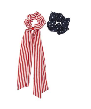 Madison Tyler Americana Collection 2 Pcs Patriotic USA Star and Striped Elastic Scrunchies for Hair Ties Accessories Set