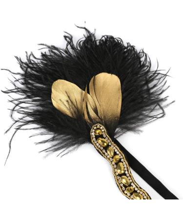 1920s Flapper Headband Vintage Feathers Fascinator Artificial Crystal Tiara Fancy Dress Headwear Wavy Shaped Headband Novelty Hair Jewellery Halloween Easter Headwear for Women Black - Buy Online on GoSupps.com