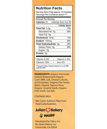 Julian Bakery Primal Thin Crackers - Organic Parmesan 8.4 oz | Healthy Snack - Buy Online on GoSupps.com