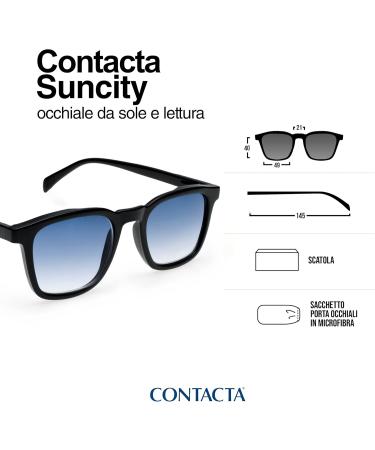 Buy Contacta Suncity Sunglasses & Reading Glasses for Men & Women - Rectangular Black Blue Lenses +3.50 Diopters - Lightweight 30g - International Shipping Available - Buy Online on GoSupps.com