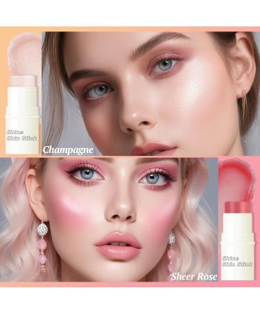 DAGEDA Highlighter Stick Lightweight Radiance Illuminator Stick Blendable Glossy Glow balm for Face Makeup Creamy Hydrating Luminous Stick Natural Highlighter Makeup (Sheer Rose) - Buy Online on GoSupps.com