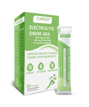 CANLIST Electrolyte Powder - Sugar Free Hydration Drink Mix with Sodium Potassium Magnesium - Vegan Friendly Zero Calorie Electrolytes Supplement for Energy & Recovery (20 Stick Packets)