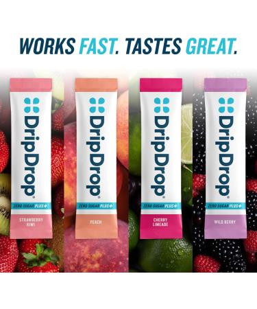 DripDrop Zero Sugar Plus - Sugar Free Hydration Packets - Single Serve Electrolytes Powder Drink Mix - Strawberry Kiwi Peach Cherry Limeade Wild Berry - Non-GMO Gluten Free Vegan - 16 Sticks Strawberry Kiwi Peach Che  - Buy Online on GoSupps.com