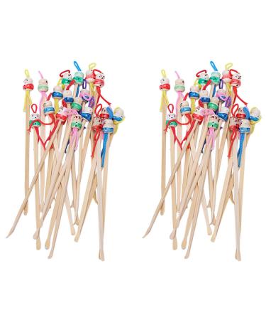 LAMELLIS Bamboo Japanese Doll Ear Wax Pick Spoons Earwax Remover 40Pcs