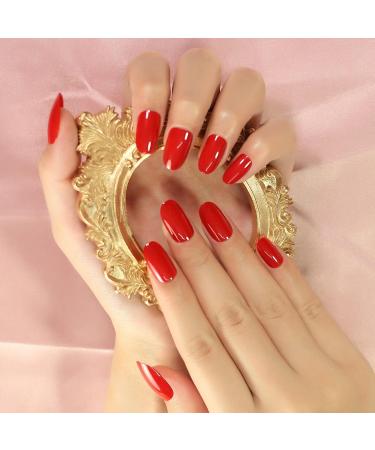 iMABC Medium Oval Glossy Blood Red Press on False Nails - Salon Quality Reusable Faux Ongles for Women & Girls - Buy Online on GoSupps.com