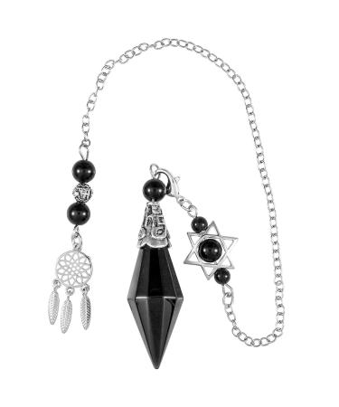 Kyeygwo obsidian cone stone pendulum for women and men double crystal point pendulum double tip quartz gemstone trailer for divination meditation scrying balance reiki healing black (obsidian)