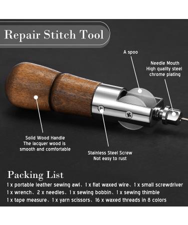 20-Piece Sewing Awl Kit for Leather Stitching and Repair with Thimble, Screwdriver, Needles, Tape Measure, Yarn Scissors - Portable Stitch Tool Set - Buy Online on GoSupps.com