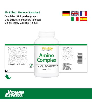 Amino Complex Capsules - 21 Vegan Amino Acids 120 Free Form Capsules | Vitality Nutritional by Vitamin Express - Buy Online on GoSupps.com