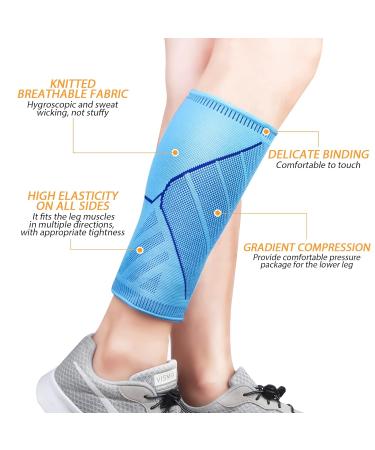 Calf Compression Sleeves for Women & Men 2 Pack Elastic Calf Support Footless Socks Ventilation Calf Brace for Pain Relief Sports Recovery Cycling Travelling Gym Calf Guards (Blue L) L Blue - Buy Online on GoSupps.com