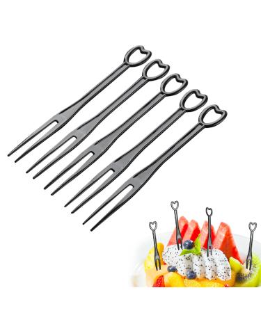 300pcs Disposable Plastic Fruit Forks Plastic Utensils Heavy Duty Disposable Forks Plastic Utensils for Parties Picnics (Black)