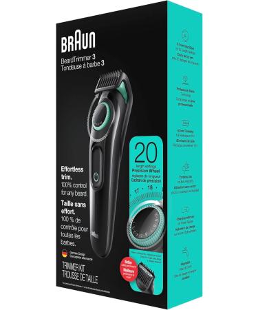 Braun Beard Trimmer BT3221 Beard trimmer and Hair Clipper for Men Lifetime Sharp Blades 20 Length Settings Black/Volt Green 1 Count - Buy Online on GoSupps.com