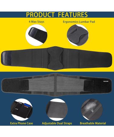 Back Brace Support Belt for Pain Relief | Adjustable Lumbar Waist Protection for Scoliosis Sciatica & Herniated Disc - L/XL (31-38 inches - Buy Online on GoSupps.com