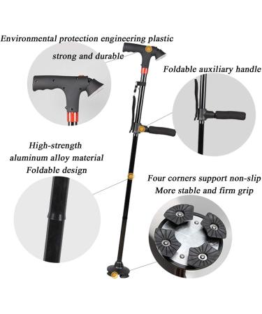 Collapsible Telescopic Cane with LED Lights Side Handle Walking Trusty Sticks Multifunction Four-Legged Support Elder Crutches for The Elderly Interesting - Buy Online on GoSupps.com