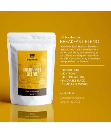 Brown Bear Breakfast Blend Coffee Beans Light Roast 1 kg Light Roast Coffee Beans 5% of sales donated to Free the Bears - Buy Online on GoSupps.com