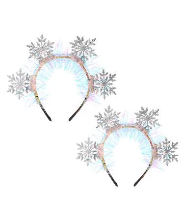 Miaija 2Pieces Snowflake Headband Silver Sparkling Christmas Hair Hoop Winters Holiday Party Hair Hoop Headpiece Accessories for Women Girls