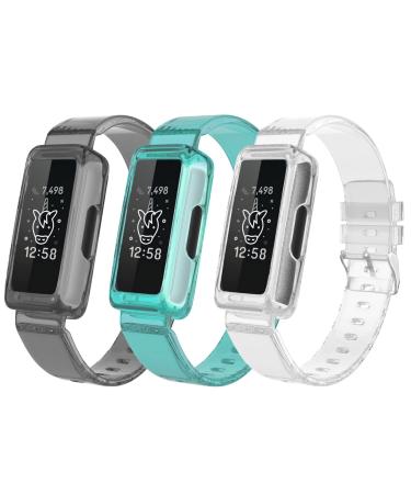 ESeekGo Compatible for Fitbit Ace 3 Bands/Fitbit Ace 2 Bands for Kids TPU Clear Sport Rugged Bands with Bumper Case Compatible for Fitbit Inspire/Inspire 2/Inspire Hr/Luxe Bands for Women Girls Boys Clear Black+Clear Green+Clear