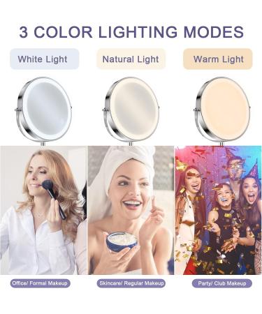 Rechargeable Double Sided Lighted Makeup Mirror with 10x Magnification | 360 Rotation, Touch Screen, 3 Colors, Adjustable Brightness | Cosmetic Mirror with Detachable Base - Buy Online on GoSupps.com