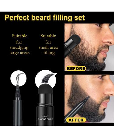 Black Beard Pencil Filler for Men - Waterproof & Long Lasting 4-Tip Beard Pen for Natural Makeup - Includes Beard Brush - Ideal for Moustache & Eyebrows - Buy Online on GoSupps.com