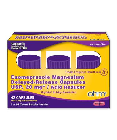 OHM Esomeprazole Magnesium USP 20mg Delayed Release Capsules Treats Frequent Heartburn 42 Capsules