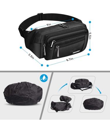 Oxpecker Waterproof Fanny Pack with Rain Cover - Black Hip Bum Bag for Men & Women | Ideal for Workout, Travel, Running, Hiking, Cycling - Buy Online on GoSupps.com