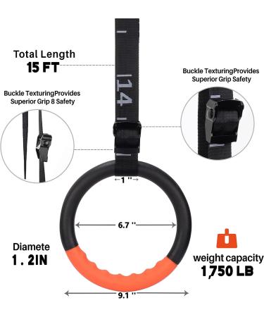 Teamaze Gymnastic Rings with Adjustable Straps - Non-Slip Pull Up Workout Rings for Home Gym Exercise - Orange - Buy Online on GoSupps.com