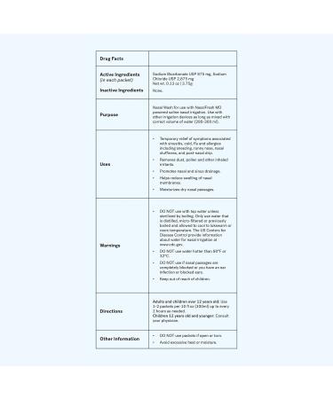 NasalFresh MD - Saline Packets - Quick Dissolving - Single Use - Pre-Measured - Nasal Irrigation - Individually Wrapped (3.75g/1.3oz) - 90 Count Refill Packets - 300mL Cup 90 Saline Packets - 300ml Cup - Buy Online on GoSupps.com
